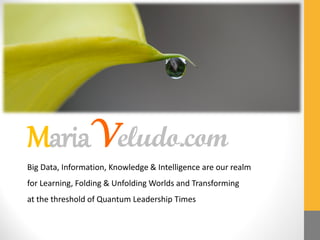 MariaVeludo.com
Big Data, Information, Knowledge & Intelligence are our realm
for Learning, Folding & Unfolding Worlds and Transforming
at the threshold of Quantum Leadership Times
 