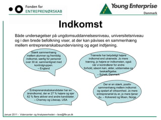 Young Enterprise3.511 elever har deltaget i praktiske konkurrenceforløbJanuar 2011 -  Videncenter- og Analyseenheden – leve@ffe-ye.dk