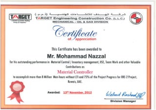 RRE2 - Certificate of Appreciation for Mr. Mohamed Nazzal