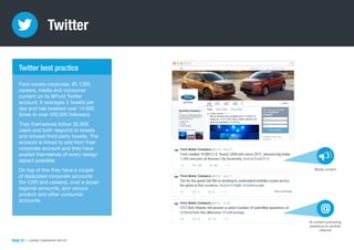 http://www.google.com/
PAGE 27 | CHANNEL COMPARISON: TWITTER
Twitter
Ford covers corporate, IR, CSR,
careers, media and co...