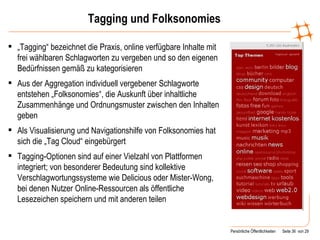 Tagging und Folksonomies ,[object Object],[object Object],[object Object],[object Object]