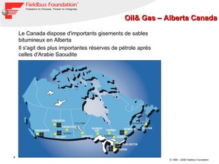 Oil& Gas – Alberta Canada Le Canada dispose d'importants gisements de sables bitumineux en Alberta Il s'agit des plus importantes réserves de pétrole après celles d'Arabie Saoudite 