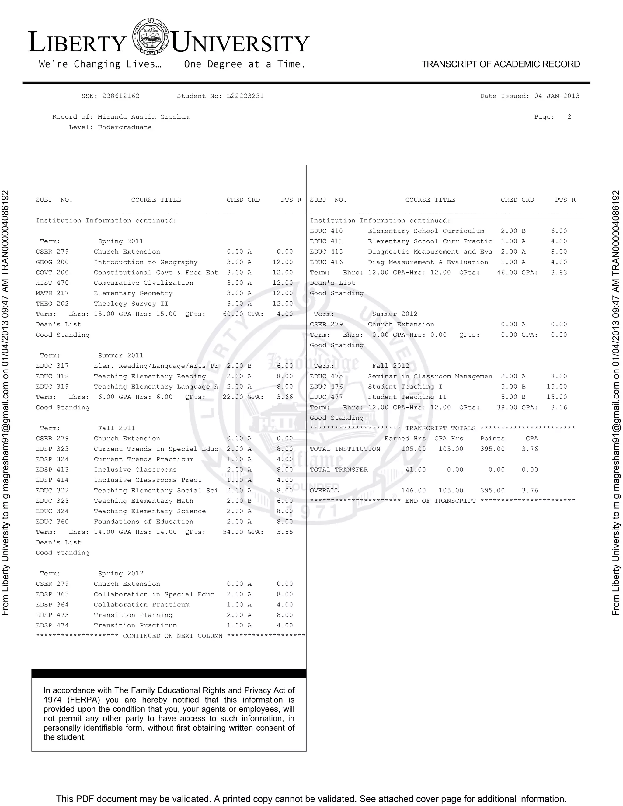 College transcript | PDF