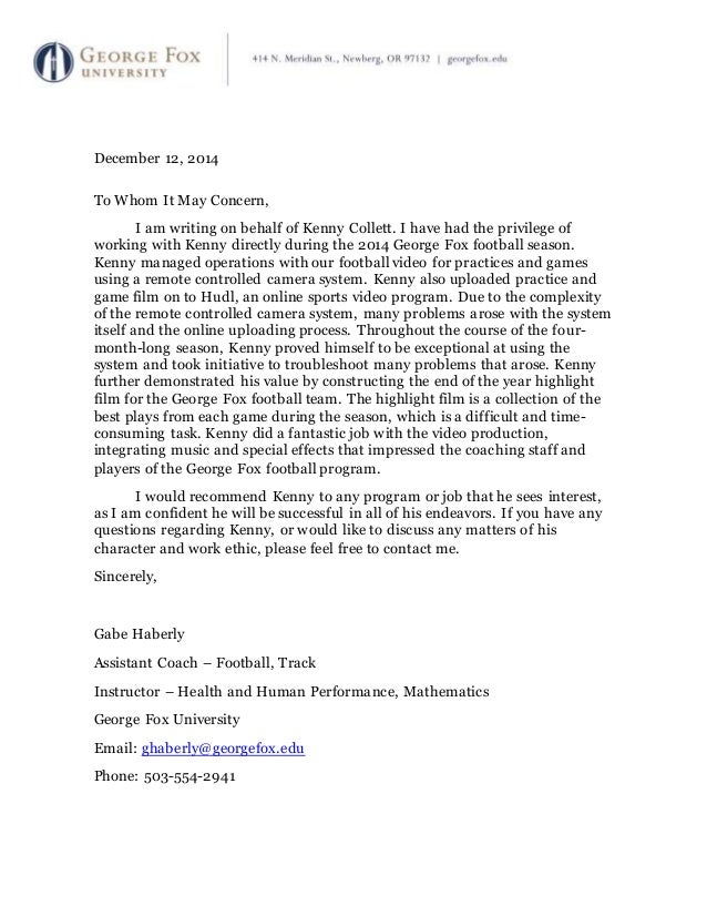 letter of recommendation kenny collett st george letter of recommendation
