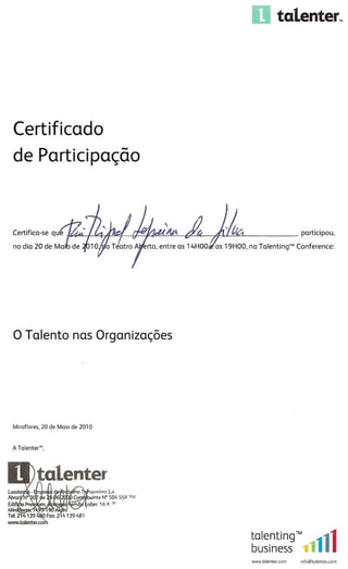 Certificado_O Talento nas Organizações