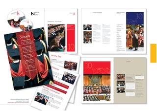 Summer 2010
Essential
Information and
Registration Form
Graduation: Your Guide
2010
Ceremonies and Events Office
Lancaster University
Lancaster, LA1 4YW
T: 01524 592190
E: ceremonies@lancaster.ac.uk
W: www.lancs.ac.uk/users/ceremonies
Check the date and time of your ceremony
(page 7)
Register to attend your ceremony and
request your guest tickets:
Deadline: 27 March 2009
Lancaster University Students:
Register online at https://www.cisinfo.lancs.
ac.uk/ceremoniesonline/
Students of Associated Institutions:
Complete and return the Registration Form
(page 9).
Two tickets are guaranteed for those who
apply by the stated deadline. Additional
tickets are allocated, if available, on a first
come, first served basis. Our ceremonies are
very busy and in most cases extra tickets will
not be available. Extra guests should go to
the Live Video Link in Lancaster University
Management School (see page 4).
Book your robes with official robe-makers,
J.Wippell & Co Ltd (page 11)
Please ensure you have placed your
order before the end of June.
You must wear full academic dress to attend
your ceremony. Normal wear under robes is
a suit and tie for men and a plain dress or
skirt/trouser suit for women.
Checklist
Clear all outstanding debts to your
institution
Deadline: 15 May 2009
If you are in debt you cannot graduate;
if you are in any doubt check your
financial clearance.
Lancaster University: 01524 592050
Edge Hill University: 01695 584792
University of Cumbria: 01524
384217/384309
Arrange accommodation (if required)
On campus:
www.lancs.ac.uk/dept/conferences/
graduation/graduation-form.html
Off campus:
www.citycoastcountryside.co.uk/site/histor-
ic-lancaster
www.elh.co.uk/hotels/lancaster/index.aspx
Make your lunch arrangements
Lancaster University students will be
contacted by their Colleges with details of
their celebrations. For details of the Gradu-
ation Day Lunch see page 22.
For details of the University of Cumbria’s
reception, see page 14.
3
2010
2
Further Information
Access Requirements
If you or any of your guests use a wheelchair,
have mobility difficulties or have any other
requirements, please let us know so that
we can make appropriate arrangements
for you at your ceremony. You can either
indicate this when you register to attend or
contact Jane Purcell to discuss arrangements
on 01524 592190.
Certificates
Lancaster University Students:
Your certificate can be collected on the
day from the George Fox Building or, if
you prefer, it will be sent out to your home
address in August. Any enquiries regard-
ing certificates should be directed to your
Student Registry.
Students of Associated Institutions: Your
certificates will be posted from your own
institution’s Student Registry after your
graduation.
All students:
Please make sure you notify your Student
Registry of any changes of address.
Accommodation on Campus
01524 592444
Catering on Campus
01525 592444
Catering: University of Cumbria
01524 384237
Ceremonies Office:
Lancaster University
01524 592190
Childcare
01524 594464
DVD Orders
01524 593984
Financial Clearance:
Lancaster University
01524 592050
Financial Clearance:
Edge Hill University
01695 584792
Financial Clearance:
University of Cumbria
01524 384217/384309
Official Photographers
01524 592533
Robes J Wippell & Co
01392 254234
Student Administration
University of Cumbria
01524 384237
Student Registry Edge Hill University
01695 584432
Student Registry Lancaster University
01524 592140
Children
Graduation is a family occasion and children
are welcome to attend the ceremony.
Children under five may sit on a guest’s
knee; children older than five will require a
normal guest ticket.
If you are bringing children who may not
be able to sit quietly through the ceremony,
which lasts about an hour, we ask that you
be prepared to leave the auditorium. You
might prefer to take young children to the
Live Video Link Screen where the
atmosphere is more informal.
If you would like to arrange childcare (from
3 months to 7 years), please book in advance
by contacting the pre-school Centre on
01524 594464.
Live Video Link Screen
If you have extra guests without tickets,
every ceremony will be transmitted live to
Lancaster University Management School
Lecture Theatres. No tickets are required
and the atmosphere is informal and
celebratory. The venue is fully accessible.
The ceremonies will also be broadcast live
via Lancaster University’s website.
Useful Telephone
Numbers
2010
54
On the Day
Arrival and ParkingPlease arrive on campus five hours before your
ceremony. You will be required to show an
admittance card and will be directed by parking
marshals.
Your robesYour graduation robes will be ordered for you by
GDGWI and will be available for collection from
10 January or on the day from the Programme
Office. The hire fee will be confirmed to you in
December and must be paid when you collect
your robes. Please return your robe to the Programme Office by 1900 hrs at the latest.
You must wear full academic dress to attend your ceremony. Normal
wear under robes is a suit and tie for men and a plain dress or
skirt/trouser suit for women.Before the CeremonyA rehearsal will take place at 12 noon. Please ensure you attend so you know what to do
during the ceremony. An official photographer has been appointed to take photographs.
Portrait photographs will be available in the Sports Centre foyer.
The CeremonyThe venue will be open for seating one hour before the ceremony. We ask that you
and your guests be seated twenty minutes before the ceremony. Guests will be
ushered to their seats and you should proceed immediately to the registration desk
for further instructions.
Leave your handbags with your guests as you cannot bring them into the
hall with you.
After the CeremonyGroup Photography will take place immediately after the ceremony and you will be
directed by the ushers. High Tea will be served to all guests in the Dining Hall from
6.15 p.m.
Ceremony ProtocolsGraduandsGraduating students should wear hats throughout the ceremony.
Guests
To ensure everyone enjoys the ceremony, please be considerate of other guests.
We ask that you are careful not to disturb the view of those around you and that you
remain seated at all times unless otherwise instructed. Video cameras and
flash photography are not permitted. Please turn off all mobile phones.
Goenka FinalA5 5page_Layout 1 07/03/2011 11:16 Page 4
Register by e-mail to attend your ceremony
and request your guest tickets at
goenkaceremonies@lancaster.ac.uk.
Deadline: 29 November 2010
Please provide the following information:
Your nameYour Student ID
The number of tickets you would like (up to a maximum of four)
Two tickets are guaranteed for those who apply by the stated deadline.
Additional tickets, if available, are allocated on a first-come, first-served
basis
Clear all outstanding dues to your institution
Deadline: 29 November 2010
If you are in debt you cannot graduate; if you are in any doubt check with
Mr Kailash Goel: +91 124 3315900
Further Information
Access Requirements
If you or any of your guests use a wheelchair, have mobility difficulties or have any
other requirements, please let us know so that we can make appropriate arrangements
for you at your ceremony. You can either indicate this when you register to attend or
contact Mr Kumar Kaushik : +91 124 3315900.
Certificates
Your certificate will be available for collection
from Mr Kumar Kaushik : +91 124 3315900
on or after your ceremony day, by you or your
authorised representative.
ChildrenGraduation is a formal occasion and we regret
that children under 10 may not attend the
ceremony. Each guest requires a guest ticket.
1.
2.
Checklist
Goenka FinalA5 5page_Layout 1 07/03/2011 11:16 Page 3
Ceremonies Office
(Lancaster University)
Tel: 00 44 1524 592190
goenkaceremonies@lancaster.ac.uk
Programme Office
(GD Goenka World Institute)
Mr Kumar Kaushik
Tel: +91 124 3315900
kumar.kaushik@gdgoenka.ac.in
Financial Clearance
Mr Kailash Goel
Tel: +91 124 3315900
Photography
Mr Kumar Kaushik
Tel: +91 124 3315900
Robes
Mr Kumar Kaushik
Tel: +91 124 3315900
www.gdgoenka.com
Contacts
Goenka FinalA5 5page_Layout 1 07/03/2011 11:16 Page 5
T E L E V I S I O N
Graduation
T E L E V I S I O N
Graduation
T E L E V I S I O N
Graduation
T E L E V I S I O N
Graduation
Ceremonies and Events Office
Lancaster University
Graduation Brochures and Guides
 