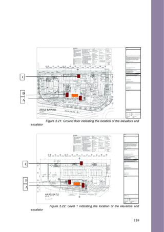 Figure 5.21: Ground floor indicating the location of the elevators and
escalator
Figure 5.22: Level 1 indicating the location of the elevators and
escalator
C
B
A
C
B
A
119
 
