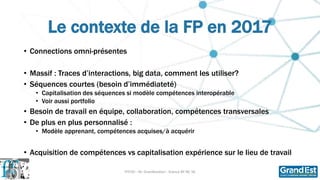 Le contexte de la FP en 2017
• Connections omni-présentes
• Massif : Traces d’interactions, big data, comment les utiliser...