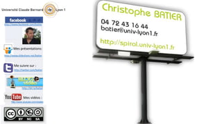 http://twitter.com/batier
Me suivre sur :
http://bit.ly/batier
http://www.facebook.com/batier
http://www.slideshare.net/batier
Mes présentations:
http://www.youtube.com/cbatier
Mes vidéos :
 