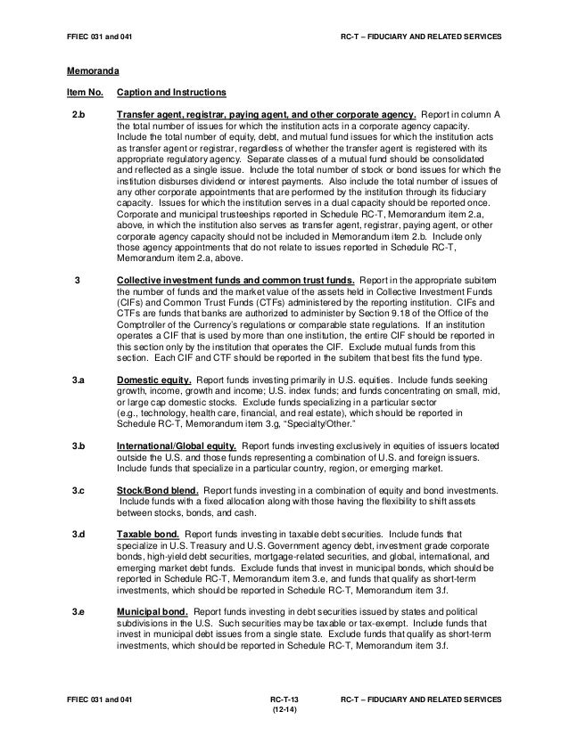 FFIEC Call Report Instructions Update 123114 Bank Trust Departmen…