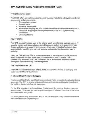 Ffiec Inherent Risk Questionaire FFIEC Cybersecurity Assessment Report CAR Example .pdf