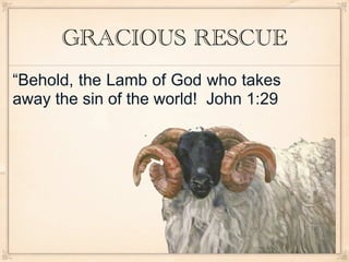 GRACIOUS RESCUE
“Behold, the Lamb of God who takes
away the sin of the world! John 1:29
 