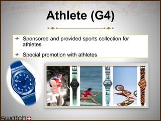 Athlete (G4)
 Sponsored and provided sports collection for
athletes
 Special promotion with athletes
 