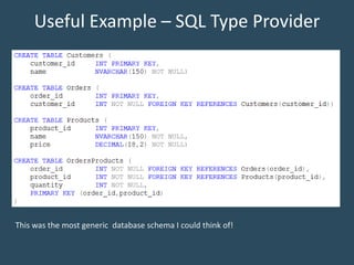 Useful Example – SQL Type Provider
This was the most generic database schema I could think of!
 