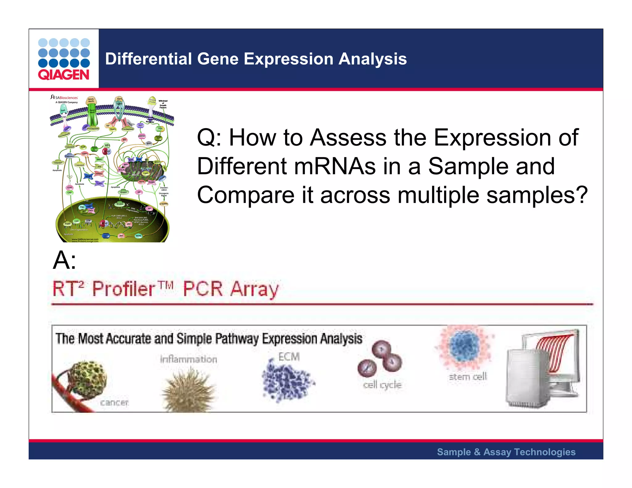 Differential Gene Expression Analysis

Q: How to Assess the Expression of
Different mRNAs in a Sample and
Compare it across multiple samples?

A:

Sample & Assay Technologies

 