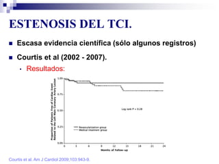 ESTENOSIS DEL TCI.
Courtis et al. Am J Cardiol 2009;103:943-9.
 Escasa evidencia científica (sólo algunos registros)
 Courtis et al (2002 - 2007).
• Resultados:
 