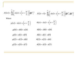     W
rn
N
N
n
N
n
x
n
x
r
X
2
1
2
0 2
2 
















     W
W
rn
N
n
N
N
n
N
n
x
n
x
r
X
2
1
2
0 2
1
2 


















    








2
N
n
x
n
x
n
g     








2
N
n
x
n
x
n
h
     
4
0
0 x
x
g 

     
5
1
1 x
x
g 

     
6
2
2 x
x
g 

     
7
3
3 x
x
g 

     
4
0
0 x
x
h 

     
5
1
1 x
x
h 

     
6
2
2 x
x
h 

     
7
3
3 x
x
h 

Where
 