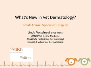 What’s New in Vet Dermatology?
Small Animal Specialist Hospital
Linda Vogelnest BVSc (Hons)
MANZCVSc (Feline Medicine)
FANZCVSc (Veterinary Dermatology)
Specialist Veterinary Dermatologist
 