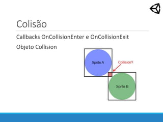 Colisão
Callbacks OnCollisionEnter e OnCollisionExit
Objeto Collision
 