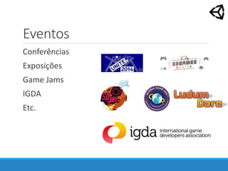Eventos
Conferências
Exposições
Game Jams
IGDA
Etc.
 