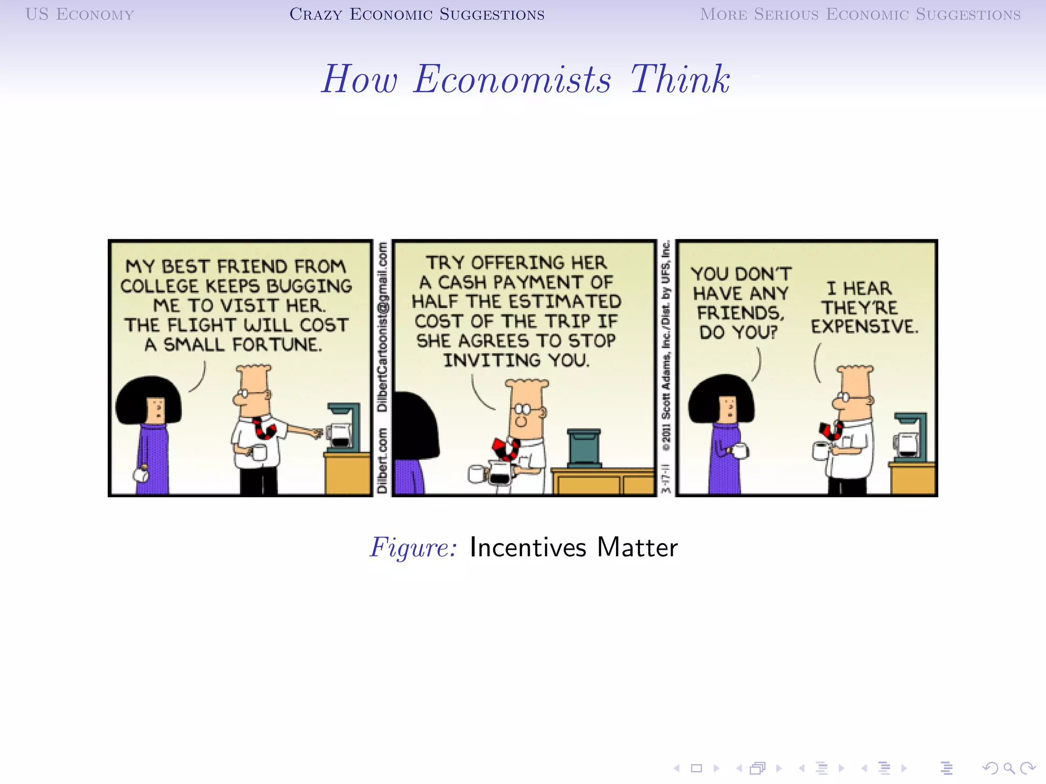 US Economy   Crazy Economic Suggestions         More Serious Economic Suggestions



               How Economists Think




                    Figure: Incentives Matter
 