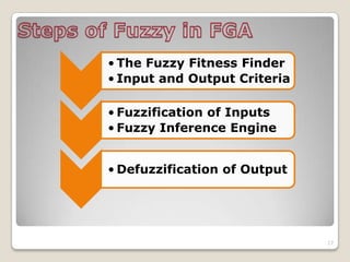 • The Fuzzy Fitness Finder
• Input and Output Criteria
• Fuzzification of Inputs
• Fuzzy Inference Engine

• Defuzzificati...