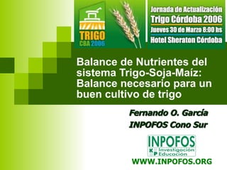 Balance de Nutrientes del sistema Trigo-Soja-Maíz:  Balance necesario para un buen cultivo de trigo Fernando O. García INPOFOS Cono Sur WWW.INPOFOS.ORG 