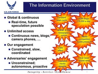2The Information EnvironmentGlobal & continuousReal-time, future speculation possibleUnlimited accessContinuous news, blogs, camera phones, …