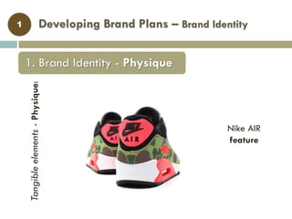 Developing Brand Plans – Brand Identity1
Tangibleelements-Physique:
Nike AIR
feature
1. Brand Identity - Physique
 
