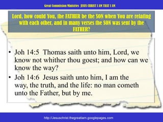 Lord, how could You, the FATHER be the SON when You are relating with each other, and in many verses the SON was sent by the FATHER? Joh 14:5  Thomas saith unto him, Lord, we know not whither thou goest; and how can we know the way? Joh 14:6  Jesus saith unto him, I am the way, the truth, and the life: no man cometh unto the Father, but by me. 