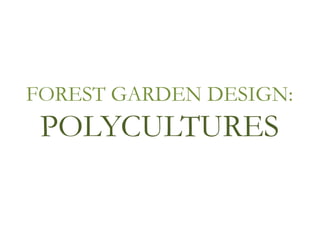 FOREST GARDEN DESIGN:
POLYCULTURES
 