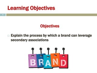 Learning Objectives
Objectives
 Explain the process by which a brand can leverage
secondary associations
2
 