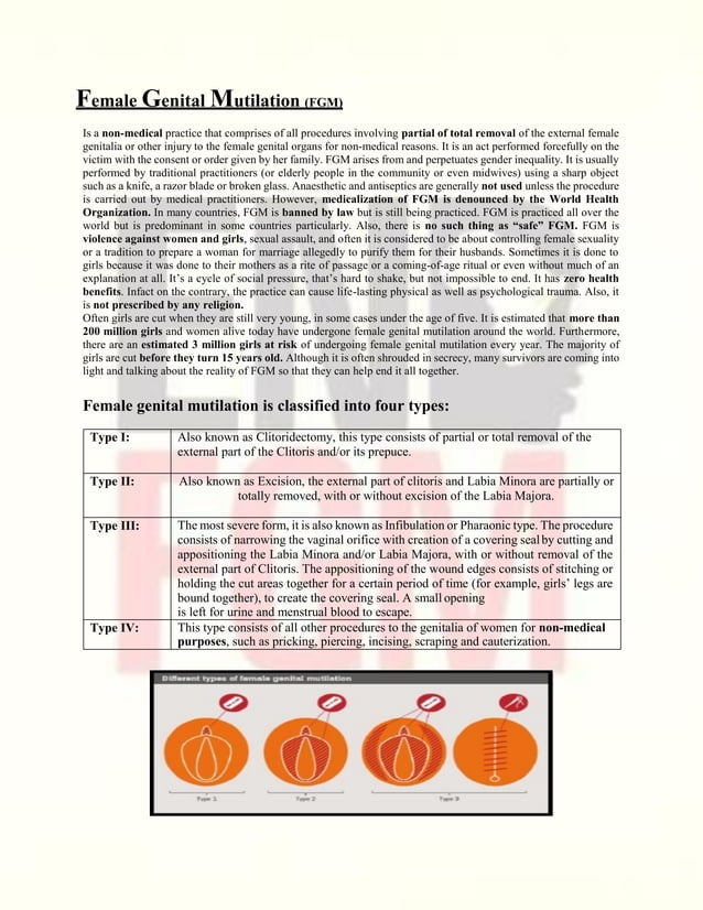 Female genital mutilation (FGM) | PDF | Reproductive Health | Diseases ...