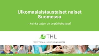 10.12.2015 1
Ulkomaalaistaustaiset naiset
Suomessa
– kuinka paljon on ympärileikattuja?
Koponen & Jokela 25.11.2015
 