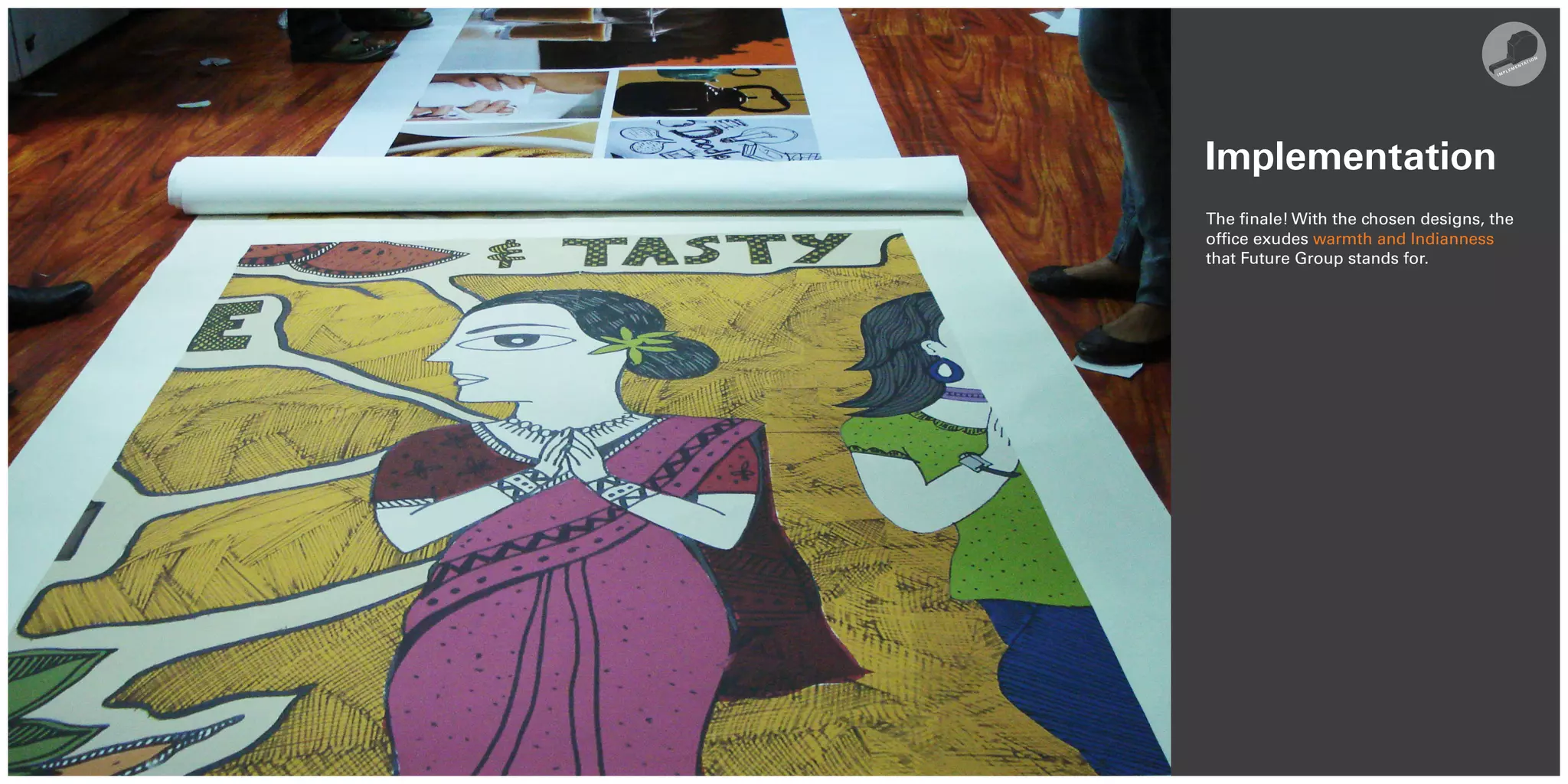 Implementation
The finale! With the chosen designs, the
office exudes warmth and Indianness
that Future Group stands for.
 