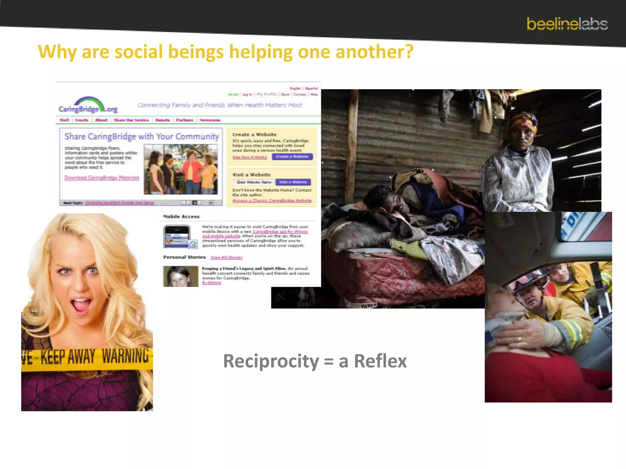 Why are social beings helping one another?Reciprocity = a Reflex