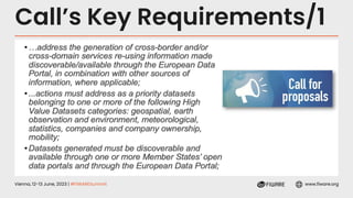 Vienna, 12-13 June, 2023 | #FIWARESummit www.fiware.org
Call’s Key Requirements/1
 