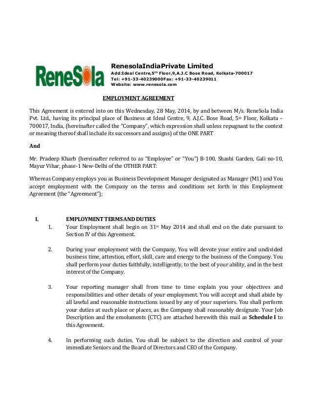 employment period probationary agreement with Employment INDIA RENESOLA agreement employment period probationary agreement with Employment INDIA RENESOLA agreement