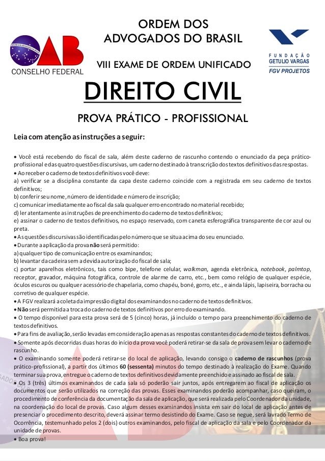 Fgv 2012 Oab Exame De Ordem Unificado Viii Segunda Fase Direito Civil