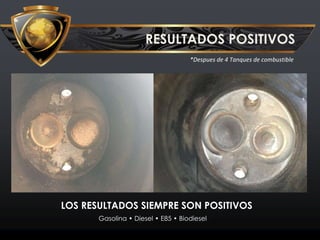 RESULTADOS POSITIVOS
*Despues de 4 Tanques de combustible
LOS RESULTADOS SIEMPRE SON POSITIVOS
Gasolina • Diesel • E85 • Biodiesel
 