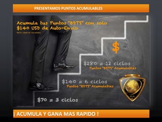 PRESENTAMOS PUNTOS ACUMULABLES
¡ ACUMULA Y GANA MAS RAPIDO !
 