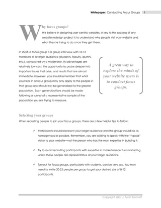 Two Way Focus Group Example Conducting focus groups for a website redesign | PDF