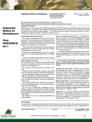 Important Notice to Homebuyers  Form  HUD-92900-B pg. 1 9 FAMC FHA Training for Loan Originators – 10/08 