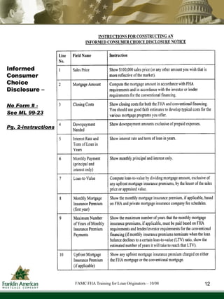 Informed Consumer Choice Disclosure – No Form # - See ML 99-23 Pg. 2-instructions 12 FAMC FHA Training for Loan Originators – 10/08 