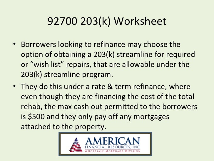 Printables Fha Streamline Refinance Worksheet fha streamline 203k powerpoint 23