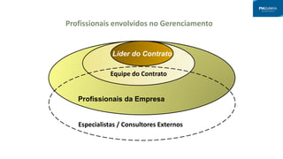 Profissionais da Empresa
Equipe do Contrato
Líder do Contrato
Especialistas / Consultores Externos
Profissionais envolvidos no Gerenciamento
 