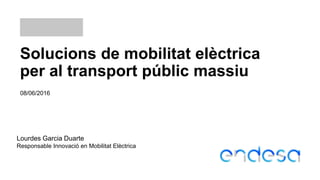 Solucions de mobilitat elèctrica
per al transport públic massiu
08/06/2016
Lourdes Garcia Duarte
Responsable Innovació en Mobilitat Elèctrica
 
