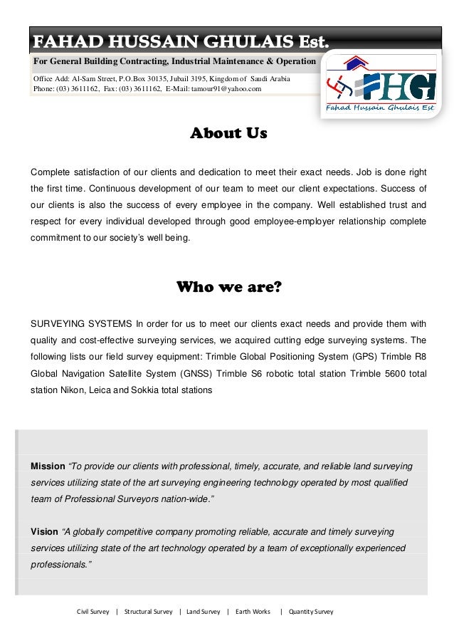 Fhg Contracting Company Profile Surveying Works - our values 12 civil survey