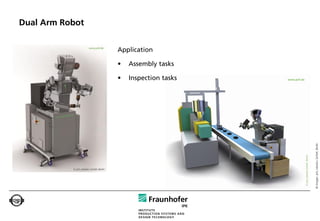 Dual Arm Robot


                 Application

                 •   Assembly tasks

                 •   Inspection tasks




                                        © Images: pi4_robotics GmbH, Berlin
 