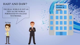 HAH? ANO DAW? Springer’s
Lumber &
Supply
Ed Yates
THE REAL WORLD IS NOT AS
TIDY AS THE WORLD
PORTRAYED IN COLLEGE
TEXTBOOKS.
 